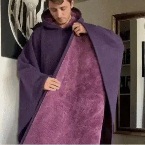 Capa con Capucha de Talla Grande Unisex Top de Invierno Cálido Forrado de Sherpa Capa de Felpa Ajuste Holgado Abrigo Largo Casual