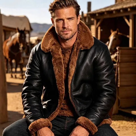 Men Winter PU Leather Jacket Fleece Lined Shearling Style Lapel Warm Windproof Motorcycle Coat Casual Fashion Outerwear