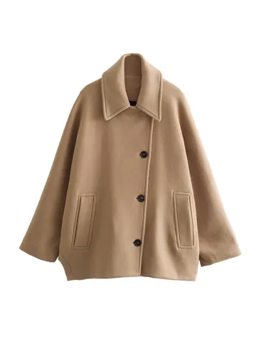 Abrigo de Capa Corto de Mezcla de Lana para Mujer Vintage Francés Elegante Solapa Chaqueta de Capa Suelta Ropa de Abrigo Otoño Invierno