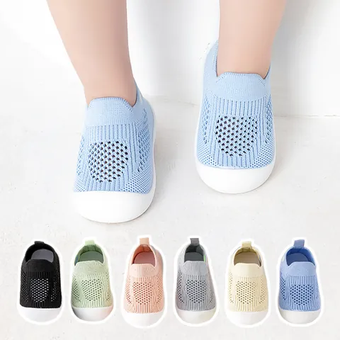 Baby Toddler First Walking Shoes Breathable Mesh Soft Sole Anti-Slip Sock Shoes Solid Color Casual Prewalker Shoes For Boys Girls