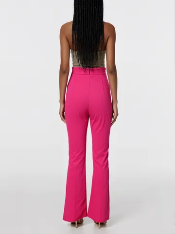 Pantalones de Mujer de Cintura Alta y Pierna Recta Elegantes Pantalones de Traje de Color Sólido de Poliéster y Spandex