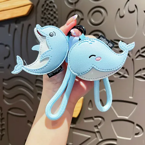Llavero de Cuero Animados Animales Marinos Delfín Ballena Tiburón Adorno de Bolso Lindo Llavero de Cuero Azul Con Correa Tejida y Hebilla de Metal Regalo