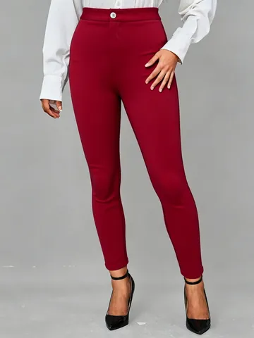 Women's High Waist Slim Fit Stretch Trousers Elegant Solid Color Pencil Pants Office Casual Full Length Bottoms