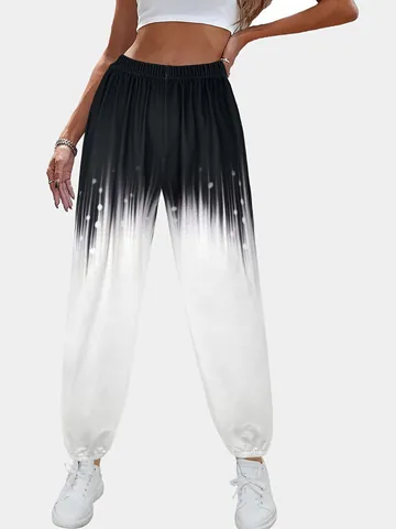 Women Ombre Gradient Printed Sweatpants High Waist Loose Fit Joggers Casual Breathable Sporty Athletic Trousers Pants