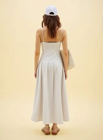 Women Summer White Fishbone Corset Maxi Dress Sleeveless Pleated A-Line Elegant Evening Gown For Vacation Party Beach Dress
