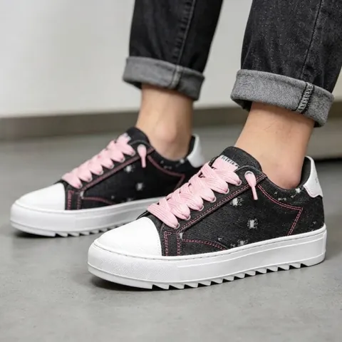 Men Platform Sneakers Denim Synthetic Leather Casual Skate Shoes Height Increasing Stitched Breathable Sports Shoes