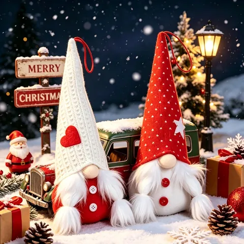 Christmas Gnomes Plush Decorations Knitted Rudolph Gnome Dolls With Hearts Stars Xmas Home Decor Gonks For Tabletop Window