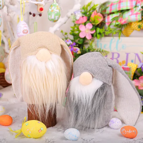 Easter Long Eared Rabbit Gnome Doll Decoration Nordic Style Bunny Faceless Elf Ornament For Spring Holiday Party Home Decor