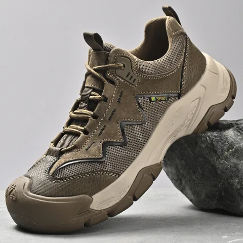 Herren Outdoor Wanderschuhe Atmungsaktives Mesh Wildleder Verschleißfeste Arbeitssicherheitsschuhe Leichte Rutschfeste Trekkingstiefel