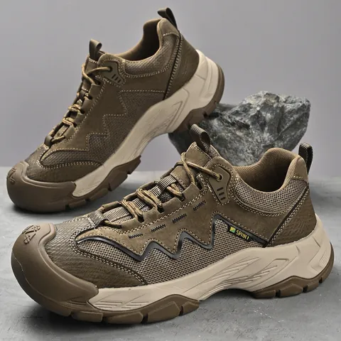 Herren Outdoor Wanderschuhe Atmungsaktives Mesh Wildleder Verschleißfeste Arbeitssicherheitsschuhe Leichte Rutschfeste Trekkingstiefel