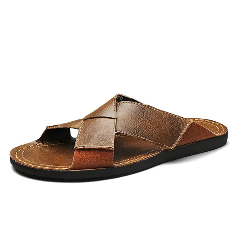 Herren Mikrofaser Leder Slides Casual Kreuzgurt Rutschfest Atmungsaktiv Outdoor Strand Sandalen Weiche Sohle Herren Sommer Flip Flops