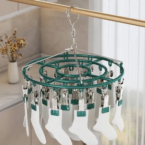 Circular Stainless Steel Drying Rack Multi Clip Nano Silicone Coated Hanger For Socks Underwear Baby Clothes Home Storage