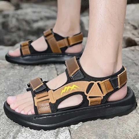 Sandali Casual da Uomo in Pelle di Vacchetta di Primo Strato Cuciti a Mano Sandali da Spiaggia Leggeri Traspiranti Punta Chiusa