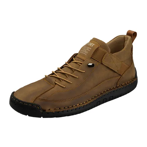 Herren High Top Arbeitsschuhe Rindswildleder Kunstleder Gummisohle Outdoor Lässig Mode Handgenäht Atmungsaktive Schuhe