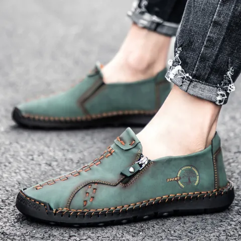 Chaussures en Cuir Microfibre Décontractées pour Hommes Mode Loafers Slip-On Surpiqués Fermeture Éclair Latérale Couleur Unie Chaussures Plates Confortables