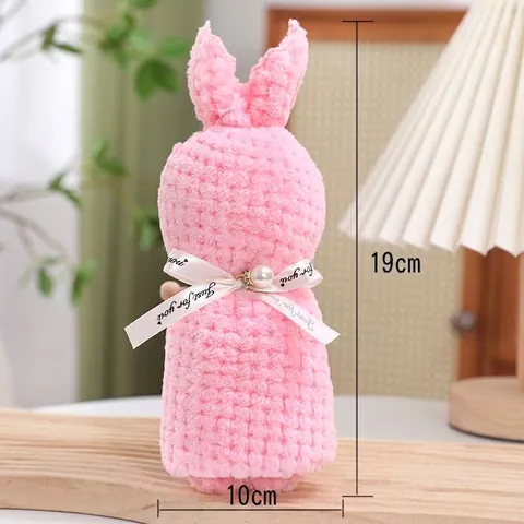 Coral Fleece Rabbit Shape Towel With Artificial Pearl Ribbon Decor Pineapple Grid Soft Absorbent Face Towel For Wedding Party Favor
