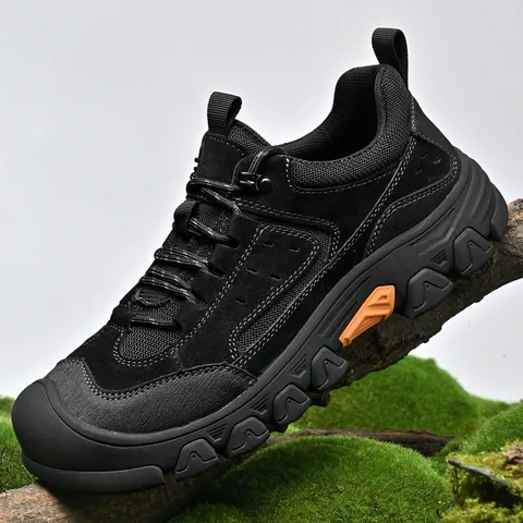 Herren Outdoor Wanderschuhe Schweinsleder Kunstleder Textil Niedrig Schnürung Lässig Arbeitssneaker Rutschfest Gehen Schuhe
