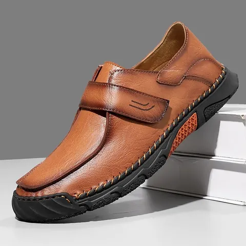 Herren Übergröße Mikrofaser Handgenähte Freizeit Lederschuhe Flache Retro Outdoor Slipper Rutschfeste Gummisohle Wanderschuhe