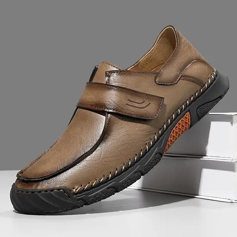 Herren Übergröße Mikrofaser Handgenähte Freizeit Lederschuhe Flache Retro Outdoor Slipper Rutschfeste Gummisohle Wanderschuhe