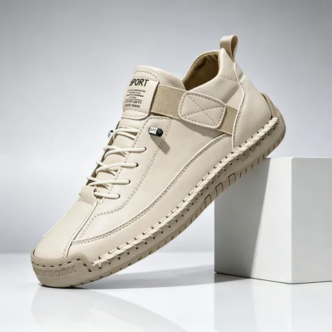 Men Hand-Stitched Work Boots Martin Boots PU Leather Outdoor Casual Non-Slip Rubber Sole Contrast Stitching Autumn Winter Shoes