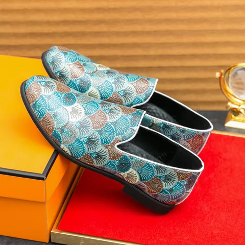 Mocasines de Negocios para Hombre Cuero PU Punta Estrecha Estilo Chino Estampado de Abanico Zapatos de Vestir Formales para Oficina Banquete
