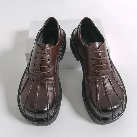 Zapatos de Negocios Rétro de Cuero PU para Hombre Suela Gruesa Mocasines con Hebilla Slip-on Zapatos de Conducir Oxford Negro Marrón Oficina