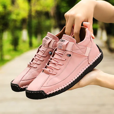 Women Hand Stitched Leisure Shoes Comfortable Soft Sole Flat Mom Shoes Microfiber Leather Sneakers Autumn Walking Footwear
