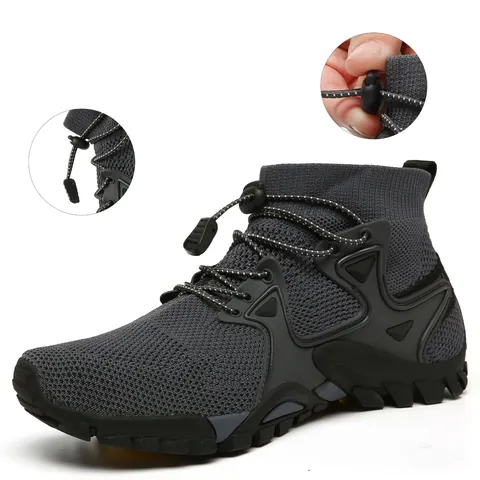High Top Hiking Shoes Men Women Breathable Mesh Outdoor Trekking Shoes Anti-Slip Rubber Sole Quick Lacing Water Shoes
