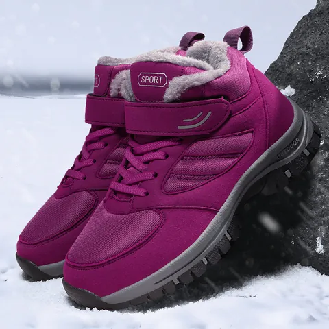 Winter Warm Fleece Lined High Top Elderly Shoes Non-slip Walk Sneakers For Men Women Hook And Loop Closure Outdoor Boots