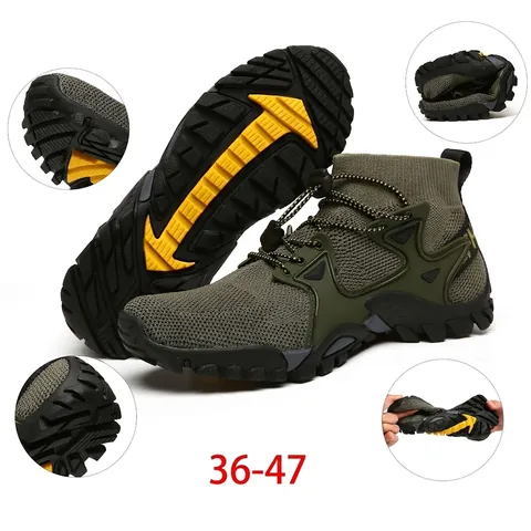 High Top Hiking Shoes Men Women Breathable Mesh Outdoor Trekking Shoes Anti-Slip Rubber Sole Quick Lacing Water Shoes