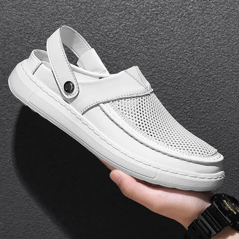 Herren Sommer Atmungsaktiv Hohl Geschnitten Sandalen Lässig Mesh Weiche Sohle Strand Schuhe Sport Slides Hausschuhe Große Größe