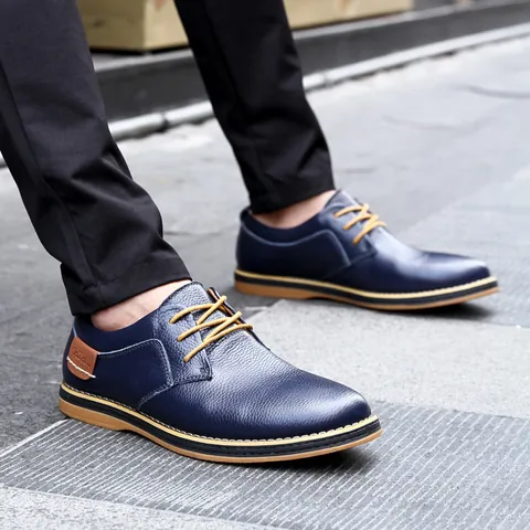 Men Business Casual Leather Shoes Genuine Cowhide Lace-up Dress Shoes Non-slip Breathable Fashion Office Derby Shoes