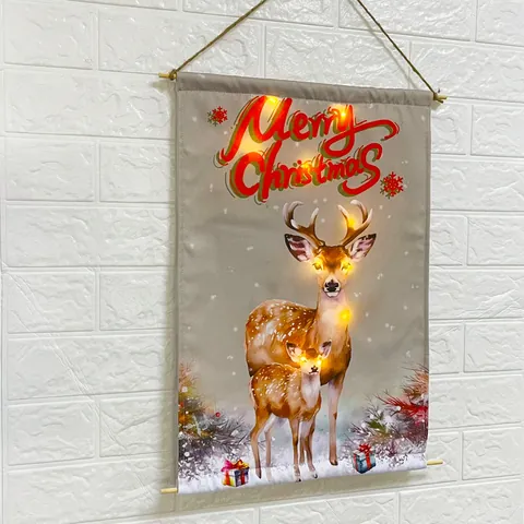 LED Verlichte Kerst Hangende Banner Vlag Kerstman Sneeuwpop Rendier Bedrukte Stof Festival Wanddecoratie Voor Thuis