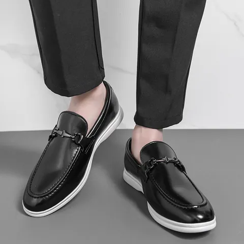 Men Business Casual Loafers PU Leather Slip-on Penny Loafers British Style Stitching Driving Shoes Black White