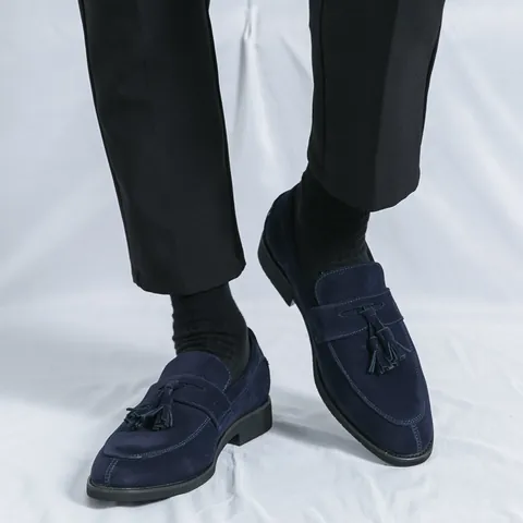 Men British Style Tassel Loafers Faux Suede PU Leather Rubber Sole Casual Slip-on Business Shoes Plus Size Flat Footwear