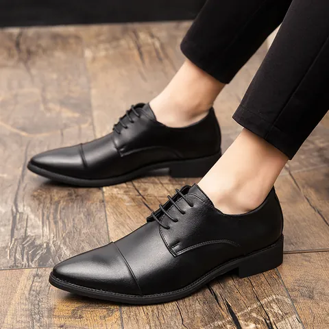 Men's Business Formal Leather Shoes British Style Pointed Toe Lace-up Dress Shoes Fashion Faux Leather Oxford Shoes Plus Size 48