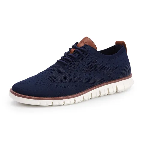 Men Breathable Mesh Flyknit Sports Casual Shoes Vintage Brogue Stitching Lightweight Outdoor Hiking Sneakers Rubber Sole Walking Footwear