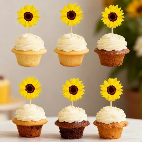 Sunflower Cake Toppers Cupcake Picks Sunflower Floral Dessert Decorations Baking Party Supplies