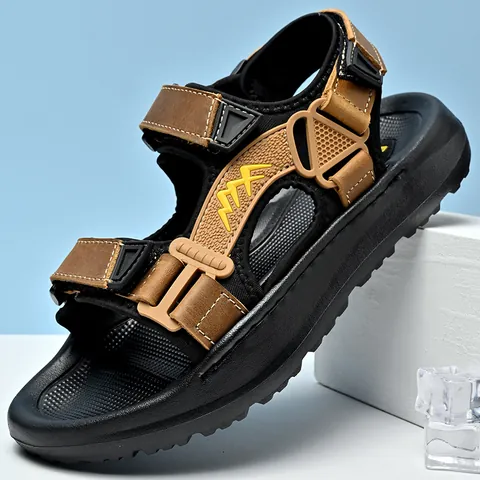 Sandali da Uomo in Pelle di Vacca all'Aperto Antiscivolo Resistenti all'Usura Suola Spessa Scarpe da Spiaggia Estate Sport Casual
