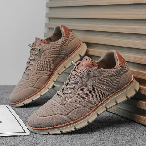 Men's Large Size Breathable Mesh Sneakers Casual Walking Shoes Sporty Lightweight Adhesive Non-slip Rubber Sole Fashion Trainers