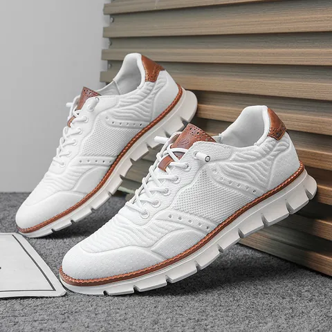 Men's Large Size Breathable Mesh Sneakers Casual Walking Shoes Sporty Lightweight Adhesive Non-slip Rubber Sole Fashion Trainers