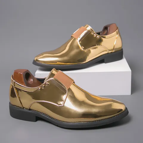 Men's Metallic Gold Shiny Monk Strap Shoes Studded Slip-on Loafers For Stage Performance Party Catwalk Show Dress Shoes