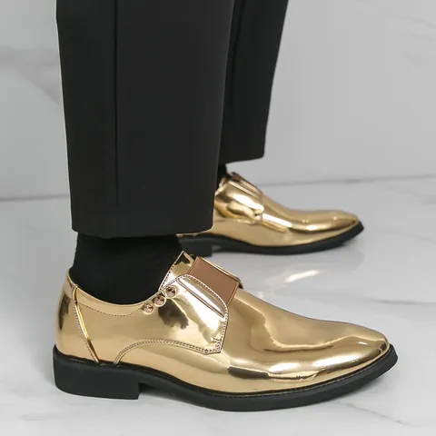 Men's Metallic Gold Shiny Monk Strap Shoes Studded Slip-on Loafers For Stage Performance Party Catwalk Show Dress Shoes