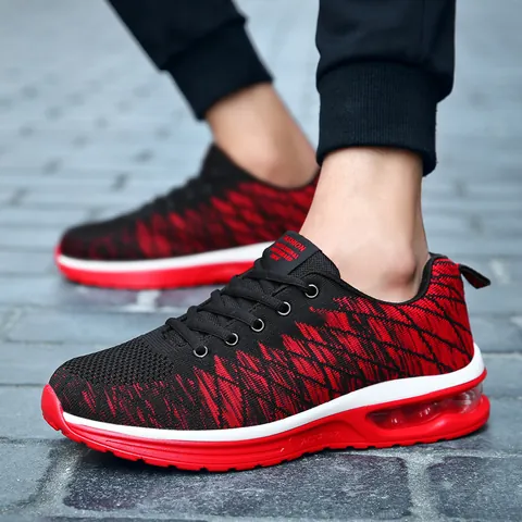 Zapatillas de Correr con Cojín de Aire para Hombre Estilo Coreano Transpirables Fly-knit Sneakers Informales Ligeras para Caminar al Aire Libre