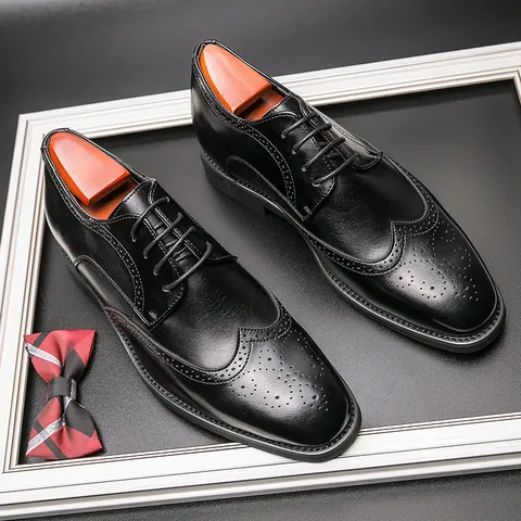 Herren Business Oxford Schuhe Brogue Geschnitzt Höhenvergrößerung Lederschuhe Glänzend Matt Schwarz Formal Hochzeit Herrenschmuck