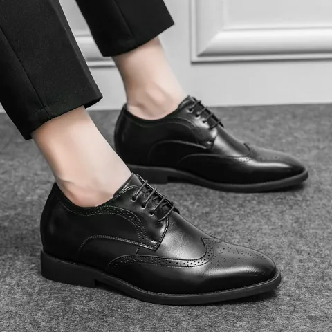 Herren Business Oxford Schuhe Brogue Geschnitzt Höhenvergrößerung Lederschuhe Glänzend Matt Schwarz Formal Hochzeit Herrenschmuck