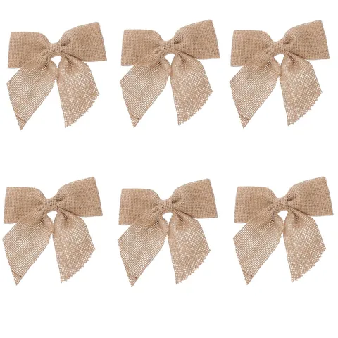 Natural Burlap Jute Bow Handmade DIY Craft Decoration For Christmas Wedding Party Rustic Farmhouse Ornament Gift Wrap Accessory