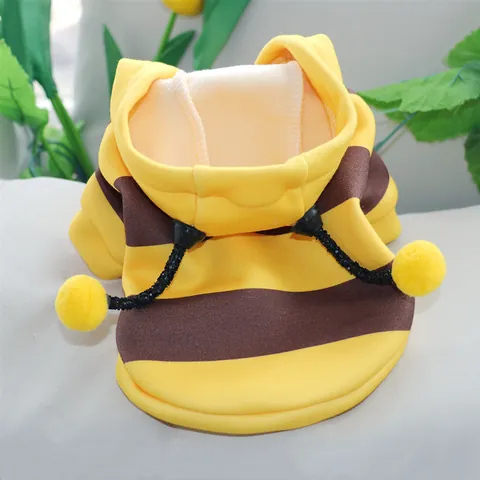 Cute Bee Pet Costume Soft Fleece Dog Clothes For Small Dogs Cats Funny Striped Hooded Autumn Winter Warm Puppy Cat Coat
