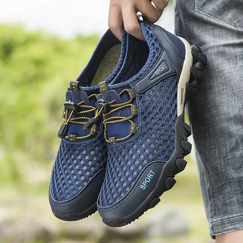 Heren Zomer Ademende Mesh Sneakers Outdoor Wandelschoenen Lichtgewicht Antislip Sport Casual Loopschoenen Mesh Zachte Zool Schoenen