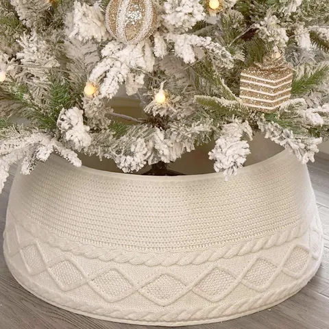 Cable Knit Christmas Tree Skirt White Cream Tree Collar 28 Inch Nordic Xmas Decor for Holiday Party Home Decoration